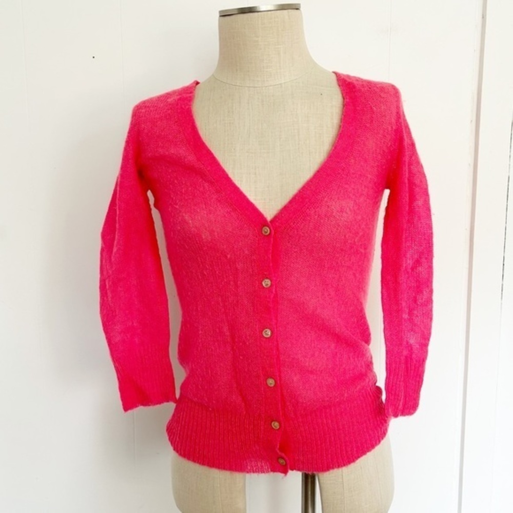 J. Crew Neon Pink Mohair Blend Cardigan Sweater XS
